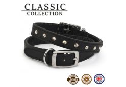 Leather Stud Collar Black 20-26cm Size 1