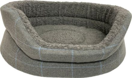 H&B Luxury Oval Bed - Medium Grey Check