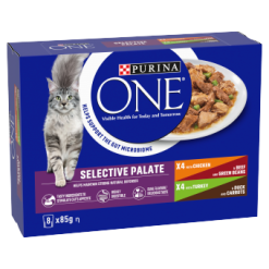 Purina One Adult Cat Food Chkn and Beef / Turkey & Duck 8x85G