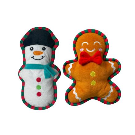 HP Squeaky Snowman & Gingerbread Soft Dog Toy 2pc Set