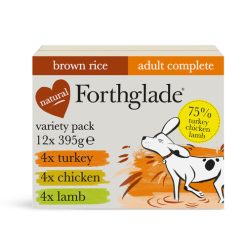 Forthglade WHOLEGRAIN Complete Adult Variety Pack with Brown Rice, 395G 12 PK (4xLamb, 4xTurkey, 4xChicken)
