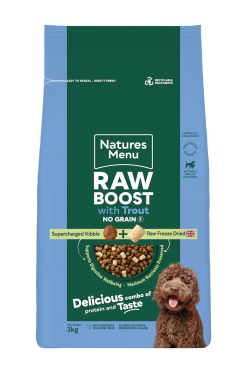 Natures Menu Raw Boost Trout + Fish Dog Kibble 3kg (No GRAIN)