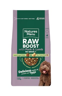Natures Menu Raw Boost Pork + Lamb Dog Kibble 1.5 kg (No Grain)