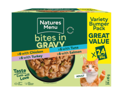 Natures Menu Bites in Gravy Cat Wet Pouches Multipack 24 x 85G